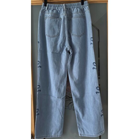 SHEIN Tween Girl Skater Bowknot Embroidered Washed Baggy Leg Jeans Teen 16 yrs. - Picture 2 of 4